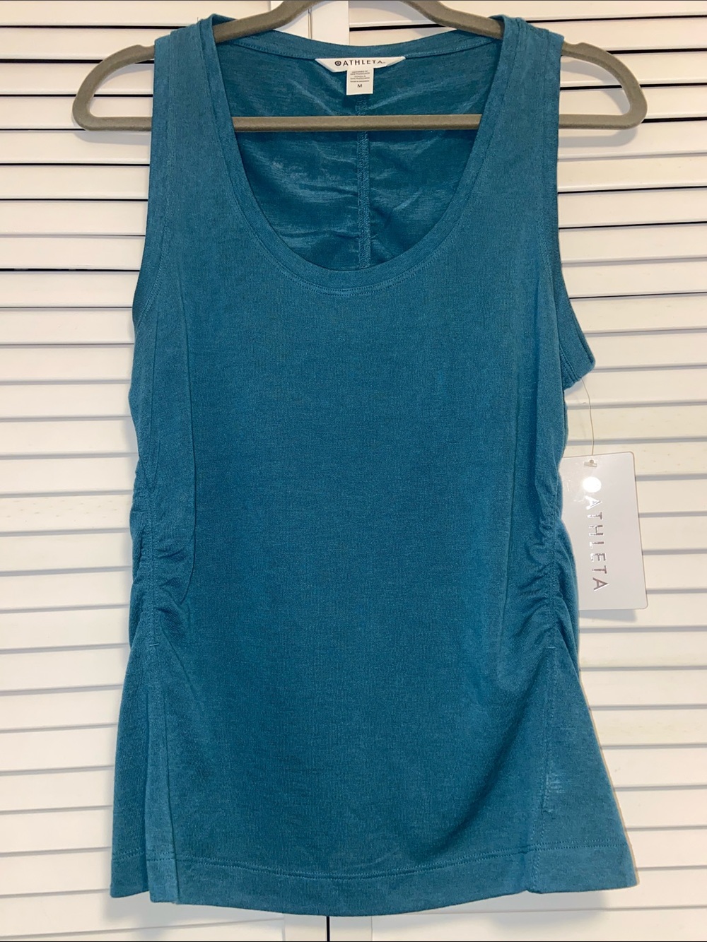 Athleta Breezy Ruched Teal Tank Top Womans M Athleisure NWT